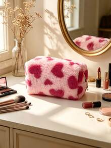 Tas Kosmetik Lembut dan Mewah, Kapasitas Besar, Motif Hati, Tas Perlengkapan Mandi Portabel untuk Perjalanan, Kantong Penyimpanan Kosmetik - MultiWarna - View 11