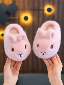 1 Pair Girls' Slippers, Autumn/Winter Indoor Home Warm Cute Cartoon Rabbit Plush Children's Slippers - Pink - View 2