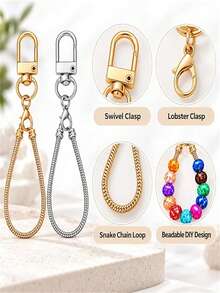 3pcs Creative Heart & Star Door Hanging Decor Set With Mini Lobster Clasp, Includes Connecting Chain And Cardboard Packaging Bag, Key Ring Keychain Beads, Suitable For Music Festival And Back To School Season - A - View 3