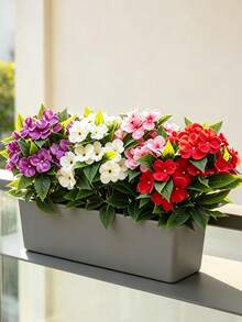 2pcs Impatiens Artificial Flowers | Multi-Color Faux Flower Planter, Stylish Decor For Patio & Balcony, Long-Lasting Fake Flowers, Home Outdoor Landscaping Must-Have, Table & Window Display Bouquet, Plastic, Suitable For Spring, Thanksgiving - Impatiens - View 3