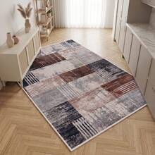 Washable Modern Minimalist Patterned Area Rug – Scandinavian Geometric Design, Contemporary Washable Carpet For Living Room, Bedroom & Home Decor - Coffee Brown - View 2