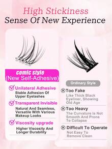 100pcs Cartoon Style Self-Adhesive False Eyelashes, No Glue Needed, Single Cluster False Eyelashes, Suitable For Beginners, Natural Transparent Stem, Suitable For All Occasions, False Eyelashes, Glue-Free False Eyelashes - C - View 7