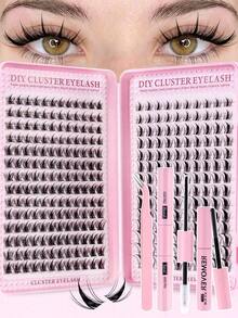 240pcs Full Set DIY Cluster False Eyelashes Kit, Suitable For Beginners And Professionals, Includes False Eyelashes, Glue, Remover, Tweezers And Lash Brush, Create Salon-Quality Lash Effect For Daily Home Makeup - Multicolor - View 2