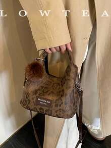 low tea 1pc Minimalist Small Bucket PU Fabric Handbag, Suitable For Commuting, Shopping, Etc. (With Pendant) - Coffee - View 9
