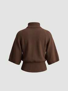 VINOVA Pull élégant en tricot de diamant pour femmes, mode automne, manches mi-longues, col montant, top sweat-shirt, fête, rentrée scolaire, Noël, sortie - Tabac - Voir 6