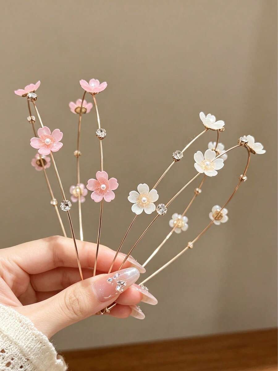 1pc 3D Flower Pearl Rhinestone Double Layer Metal Headband, Women's Hair Hoop, Wedding Party Luxury Atmosphere Headpiece - Multicolor - View 1