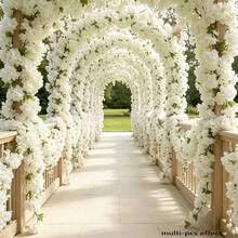 1pc Artificial White Cherry Blossom Wreath, Hanging Cherry Blossom And Vine Garland, Suitable For Wedding Arch, Ceiling, Wall, Party, Home Decor, Etc. - Multicolor - View 3