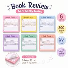 6-Color Book Review Sticky Note Set, 50 Sheets Per Book Total 300 Sheets, 7.5*7.5cm Self-Adhesive Reading Tracker Sticky Notes, Suitable For Reading Notes, Study Organization And Bookworm Gifts - one-size - View 3