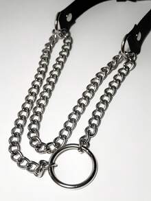 1pc Women's Punk Style Double Layer Chain Ring Suitable For Party And Daily Wear - Black - View 5