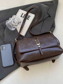 Fashionable Casual Solid Color Square Flap Bag, No Pendant, Suitable For University/, For Women - Coffee - View 5