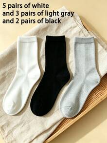 1/3/5/10 Pairs Men's Solid Color Minimalist Mid-Calf Socks, Comfortable Breathable Casual Versatile Interesting Christmas Gift Socks - Multicolor - View 15