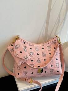 Korean Style All-Over Print Bear & Crescent Moon Underarm Bag, Lightweight Multi-Way Carry Women's Crossbody Small Bag For Daily Commute - Multicolor - View 8