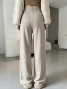 Autumn Wool French Design Niche Straight Leg Suit Pants High Waist Elegant Luxury Professional Christmas Office - Khaki - View 3