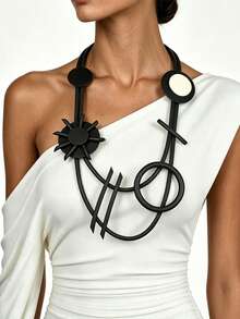 MARLIWOO 1pc Vintage Multi-Layer Exaggerated Neckpiece Niche Black Gothic EMO Long Party Fashion Necklace - Black - View 6