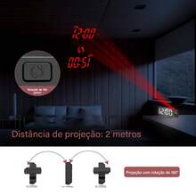 Despertador com projeção, despertador de teto com tela grande para quarto, projeção de 180°, ajuste de brilho em 4 níveis, com funções de temperatura, data e soneca. - 1PC - Visão 5