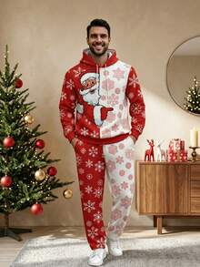 Men's Funny Santa Claus Print Hoodie And Sweatpants Set, Fall Clothes - Multicolor - View 1
