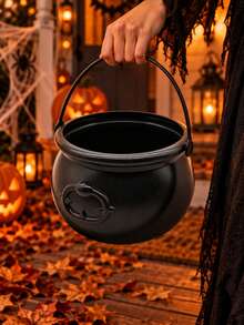 1pc/6pcs Halloween Witch Cauldron, Black Large Size With Handle Pot Bucket, Halloween Party Supplies, Home Decor, Indoor/Outdoor Halloween Decoration - Multicolor - View 13