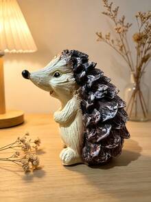 1pc Smiling Hedgehog Statue, Cute Hand-Painted Standing Animal Sculpture, Creative Mini Fairy Garden Decor, Suitable For Home Office Desk Bookshelf Decoration, Rustic Farmhouse Style Decorative Gift - A - View 1
