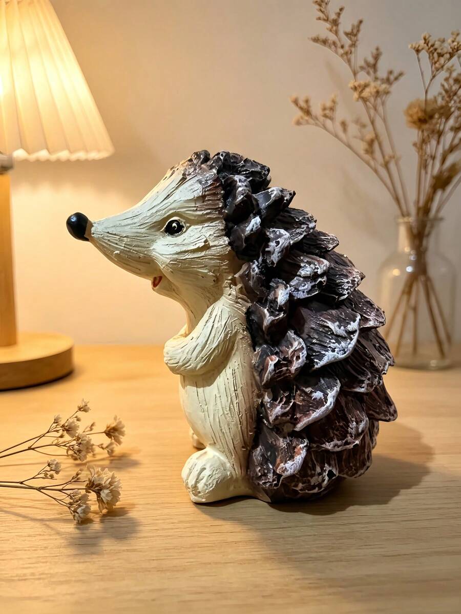 1pc Smiling Hedgehog Statue, Cute Hand-Painted Standing Animal Sculpture, Creative Mini Fairy Garden Decor, Suitable For Home Office Desk Bookshelf Decoration, Rustic Farmhouse Style Decorative Gift - A - View 1