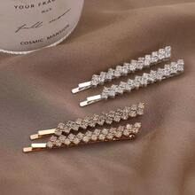 Minimalist Rhinestone Rose Gold Hair Clips 4pcs - Multicolor - View 3