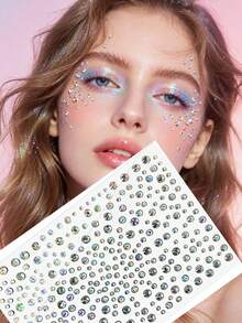 1/3/5/7Sheets Mermaid Theme Face Gems Stickers, Self-Adhesive Rhinestone Face Jewels, Face Stickers For Eye, Forehead, Rave Accessories, Festival, Party, Makeup, DIY Crafts, Y2K Aesthetic,Concert Look - Multicolor - View 3