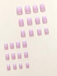 24Pcs Short Square Minimalism Gradient Pink & White Wearable Fake Nail Patch Sticker Set For Daily, Casual, Afternoon Tea & Outdoor Wear Press On Nails Nail Supplies Nails - Multicolor - View 3