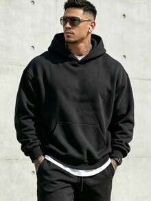 Men's Autumn/Winter Casual Street Style Distressed Washed Tie-Dye Fleece Lined Loose Fit Sweatshirt - Black - View 3