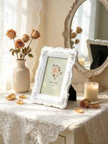1PC European Style White Embossed Rose Photo Frame, Resin Material Desktop Warm Photo Display Frame, Picture Frame, Photo Frame, Decorative Frame, Suitable For Soft Decoration Ornaments, Desktop Decor, Wedding Gift, Bedroom Vanity Decor, Wedding Photo Memorial Photo Frame - White - View 6