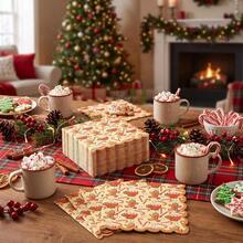 20/40/60pcs Christmas Gingerbread Man Disposable Paper Napkins, 2-Ply Candy Cane Hot Cocoa Mug Pattern Napkins, Christmas Cookie Exchange, Winter Tea Party, Christmas Family Dinner Table Decor, 6.5*6.5 Inches - Multicolor - View 4