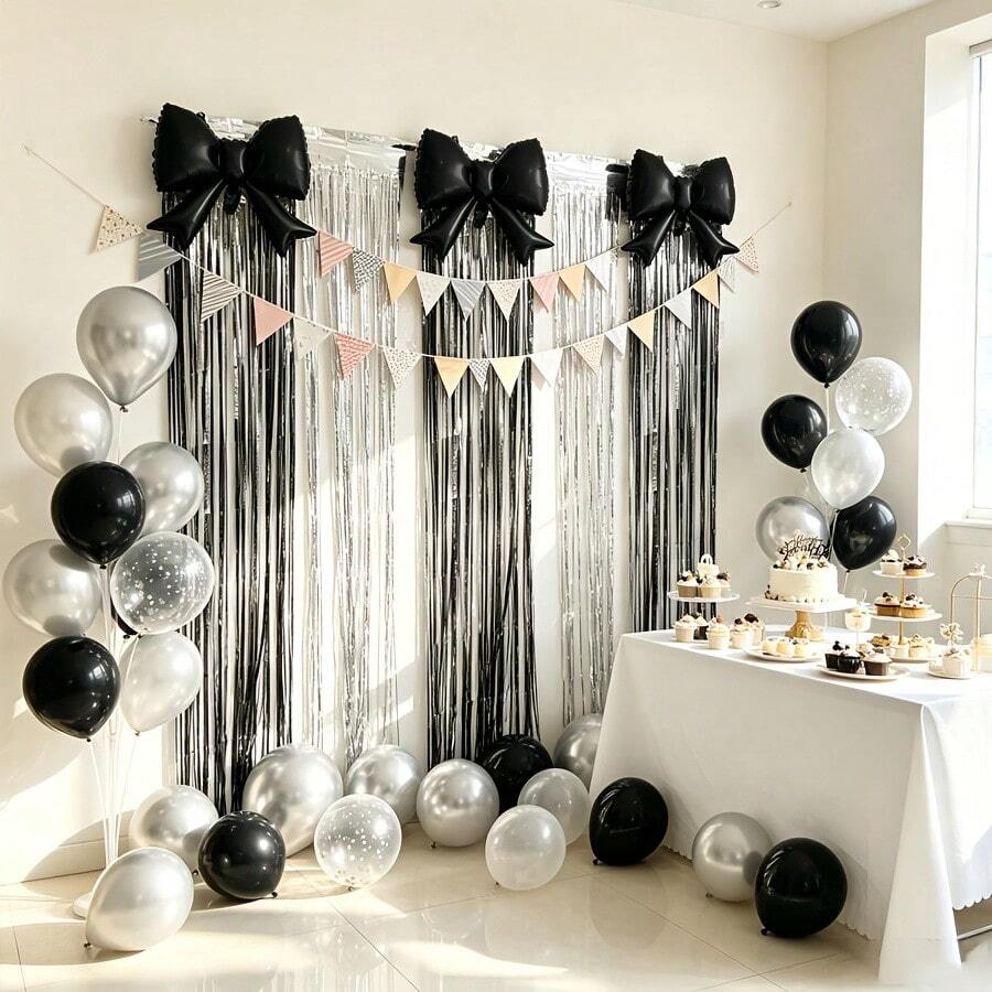 4pcs Black Balloon Set, Suitable For New Year Adult Surprise Birthday Party, Anniversary Decoration, Opening Welcome, Bar Event, Bachelor Party, Photo Backdrop - Multicolor - View 1