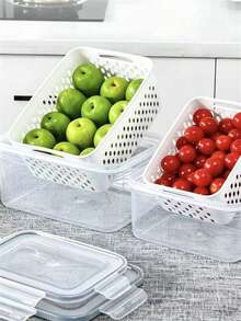 1/3 Food Strainer Basket, Household Sealed Refrigerator Storage Box With Strainer Basket And Lid, Suitable For Storing Various Fruits And Vegetables - White - View 9