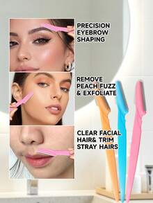 70pcs Facial Hair Removal Razor, Eyebrow Trimmer, Manual Shaver, Multi-Functional Eyebrow Scissors And Facial Razor, Suitable For Men And Women, Exfoliating Hair Removal Tool, Body Hair Trimmer And Facial & With Long Handle, Precision Protective Cover Eyebrow Trimming Tool, Suitable For Travel Shaver. 30/24/12/6/3/1pc - Multicolor - View 4