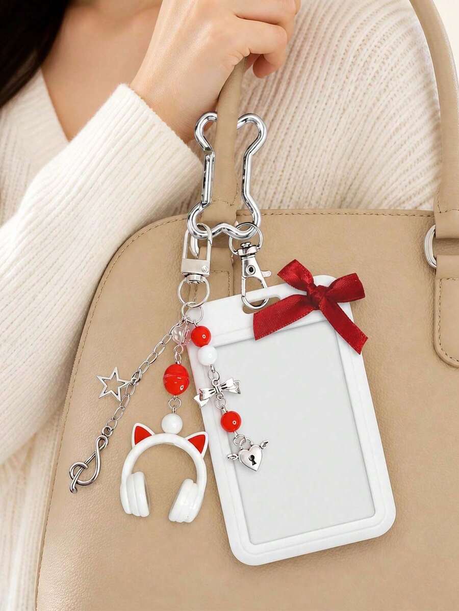 Y2K Card Holder Keychain, Beaded Bow Earphone Charm, DIY Bone Keychain, ID Card Case. Graduation Season, Back To School, Teacher's Day Gift, Storage For Bus Card, Access Card, ID Card, Earphones, Keys, Hang On Backpack, Handbag, Key Chain, Zipper Pull, Suitable For Students, Teachers, Office Workers, Women, Men, Campus, Commuting, Office, Travel, Party. - Multicolor - View 1
