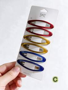 12/6pcs Colorful Translucent Oil Drop Geometric Oval BB Clips, Cute Girls Bangs/Hair Clips, Suitable For Teachers And Students Back To School Season Hair Accessories, Autumn Decoration - Multicolor - View 13