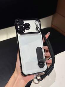 Minimalist Transparent Phone Case With Built-In Kickstand And Detachable Wrist Strap, Soft-Touch Anti-Drop Shell, Suitable For Daily Use, Perfect As A Holiday Gift For Family, Compatible With Apple 12 Pro Max 13 Pro Max 14 Pro Max 15 16 Pro Max 17 Pro Max 18 Pro Max S26u S25 S24 S23 S22 S21 A57 A37 A16 A17 - Black - View 2