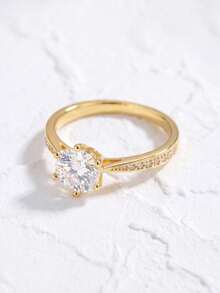 1件莫桑鑽戒指 經典1CT 6爪鑲嵌附側鑽，適合女性婚禮與訂婚 - 金色 - 查看 3