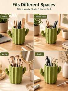 Multifunctional Pen Holder With Stable Base Cactus Design Pencil Cup Creative Desktop Storage Box Suitable For Teenagers Office Workers College Students Dormitory Study Office Supplies Home Office Decor Office Desk Vanity Essential Accessory - Multicolor - View 9