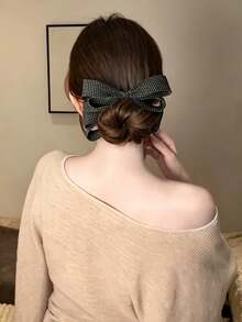 1pc Korean Style 3D Polka Dot Bow Banana Hair Clip, Back Of Head Bun Updo Ponytail Vertical Hair Clip Hair Accessory - Multicolor - View 2