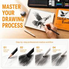 64 Art Supplies With Colored Charcoal Pencils,Graphite,Charcoal,Blending Tools,Accessories,Drawing Kit For Adults Artists - 64-piece Sketching Set - View 2