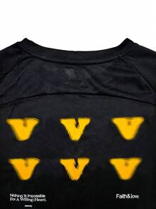 veidoorn Men's Loose-Fit Long-Sleeve T-Shirt With Printed Lettering And Line Design, For Casual Wear During Workouts, Outdoor Activities, Hiking - Black - View 8