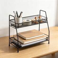 Two Styles 2-Tier Iron Mesh Storage Rack, 37*14*33cm/34*17*33cm Available In Black And White, Multi-Scene Layered Organizer For Bathroom, Kitchen And Desktop - View 6
