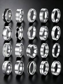 20 Buah Cincin Hip Hop Punk Stainless Steel untuk Pria, Aksesoris Perhiasan Pria Unik, Cincin Janji Pertunangan Pernikahan, Hadiah Liburan & Suvenir - Perak - View 1