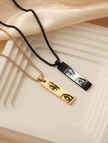 Men's Customized Girlfriend Eye Photo Long Bar Pendant, Laser Engraved Eye Photo Square Plate Necklace, Stainless Steel Corn Chain Eye Pendant - Multicolor - View 3