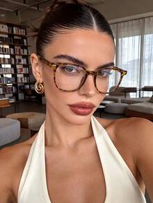 1 Pair Women's Square Leopard Print Minimalist Versatile Clear Lens Glasses, Suitable For Daily Life, Office, Watching TV, Gaming, Phone Decoration - Color - View 1