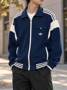 Adidas Originals Men's Sports Track Top Jacket, Casual Everyday Wear, Contrast Color Lapel Collar, KW5664 - Deep Indigo - View 1