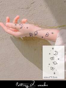 1pc Herbal Juice Semi-Permanent Magic Tattoo Sticker, Moon Butterfly Star Planet Pattern, Long-Lasting 14 Days, No Fading, No Reflection, Temporary Tattoo For Arm, Waist, Abdomen, Back And Body - Blue - View 1