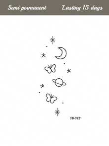 1pc Herbal Juice Semi-Permanent Magic Tattoo Sticker, Moon Butterfly Star Planet Pattern, Long-Lasting 14 Days, No Fading, No Reflection, Temporary Tattoo For Arm, Waist, Abdomen, Back And Body - Blue - View 9