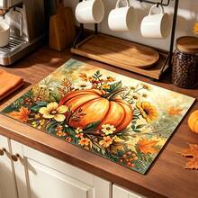1pc Dish Drying Mat, Coffee Machine Mat, Pumpkin Floral Pattern Dish Drying Mat, Scratch-Resistant Tabletop Protection, Kitchen Dish Drainer Mat, Suitable For Autumn Thanksgiving And Other Holiday Scenes, Multi-Purpose Drying Mat, Home Gift, Tabletop Decoration - XYLSD-1159 - View 6