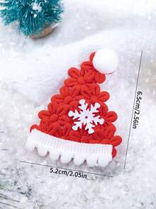 2pcs Red Christmas Hair Clips, Fabric Christmas Hat Snowflake Cute Flower Decor Hair Clips, Children Girls Christmas Gift Cute Hair Accessories - Red - View 6