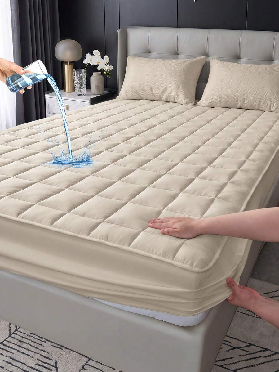 1pc Waterproof Fitted Sheet, Comfortable Mattress Protector, Beige Camel Mattress Cover, Room Decor, Skin-Friendly & Breathable, Suitable For Twin/Full/Queen/King Size Bed, All Season, Machine Washable, Dorm Bedding, Back To School